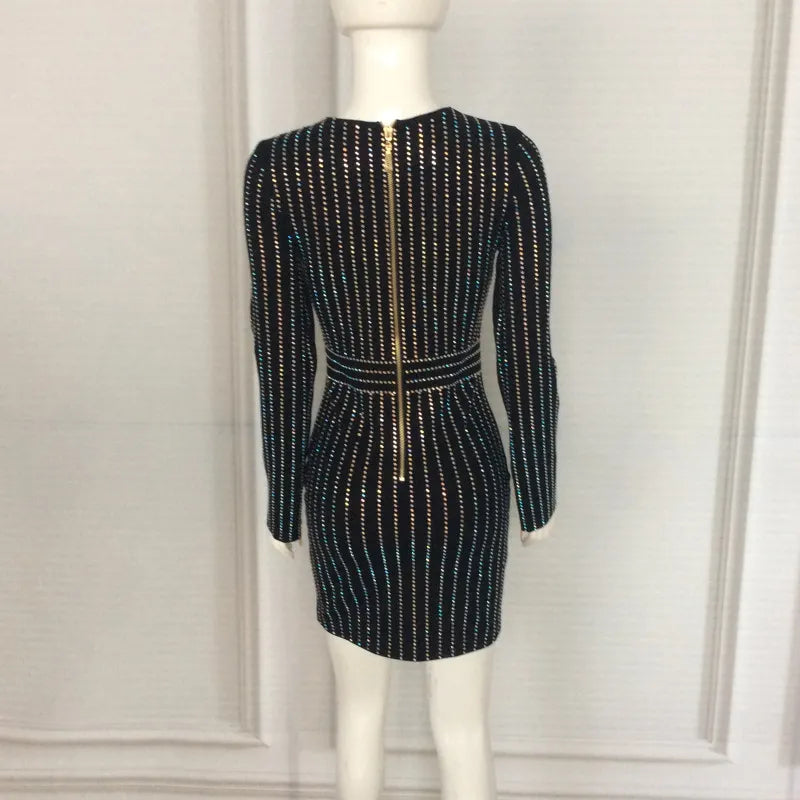 HAGEOFLY Women Bling Bling Long Sleeve Dress Black V-Neck Full Sleeve Women Casual Office Dress Party Dress Brazil Vestidos XXL