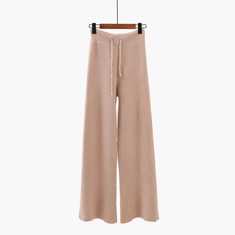 Knitted Women Solid Warm Sweater and Leg Pant