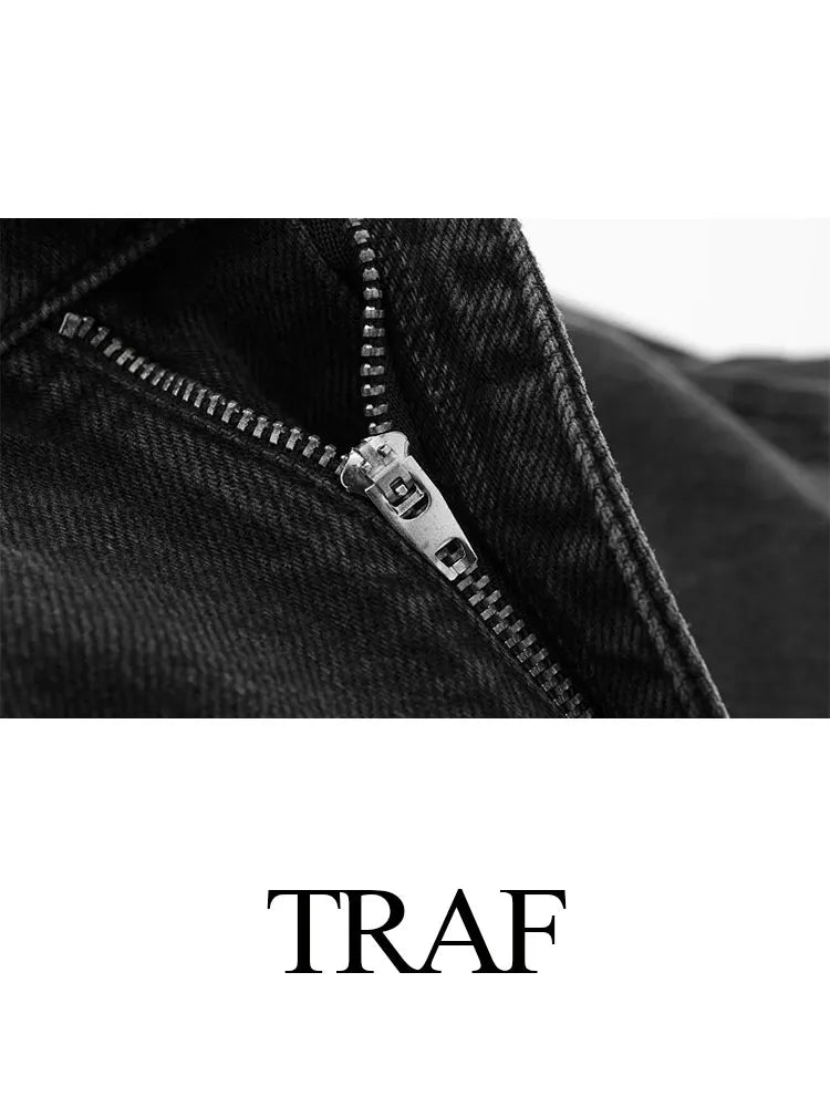 TRAF Women Fashion Jeans 2023 Denim Solid Loose Long Pants Woman With Gradient Versatile Casual Streetwear Mujer Trousers