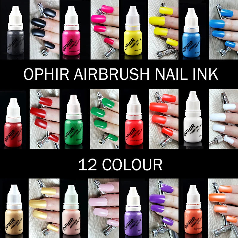 OPHIR Acrylic Water Inks Airbrush Nail Ink for Nail Art Polish 10ML/Bottle Temporary Tattoo 12 Colors Pigment for Choosing_TA098