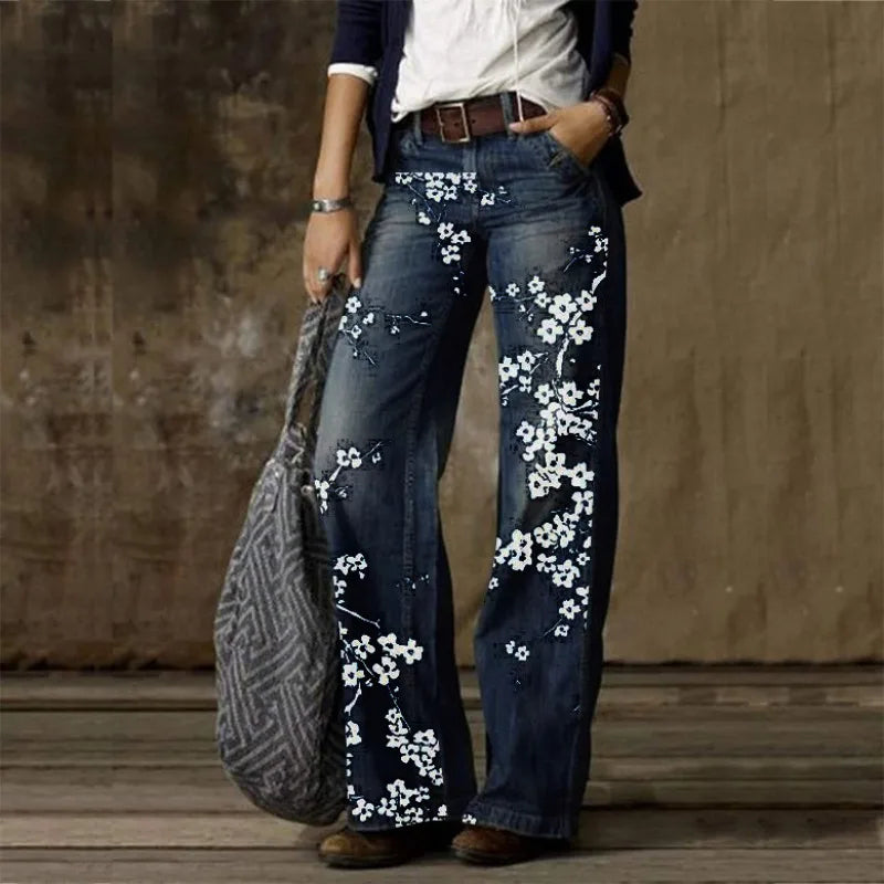 Harajuku letter printed jeans female Y2k retro season new high street casual pants loose ins trend casual denim trousers